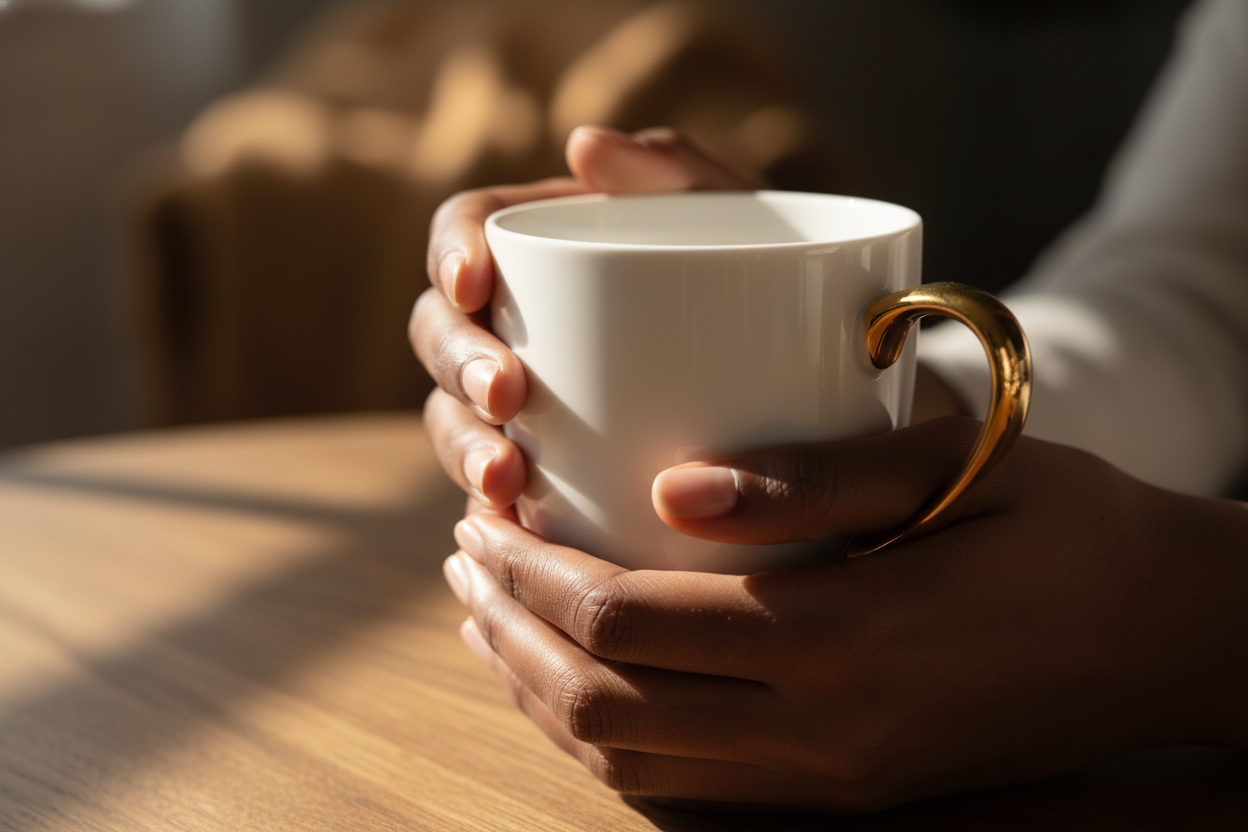 Luxe white mug with gold foil handle
